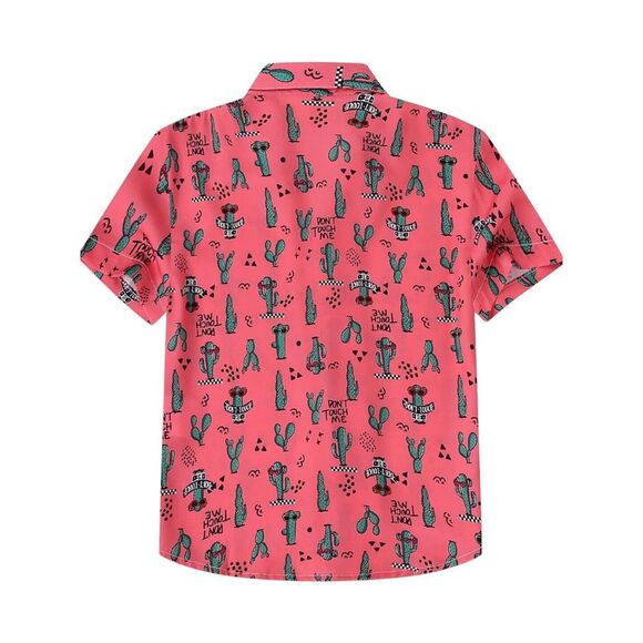 Mcedar Button Up Short Sleeve Shirt - Pink Cactus "Don't Be A P..." - Picture 6 of 6